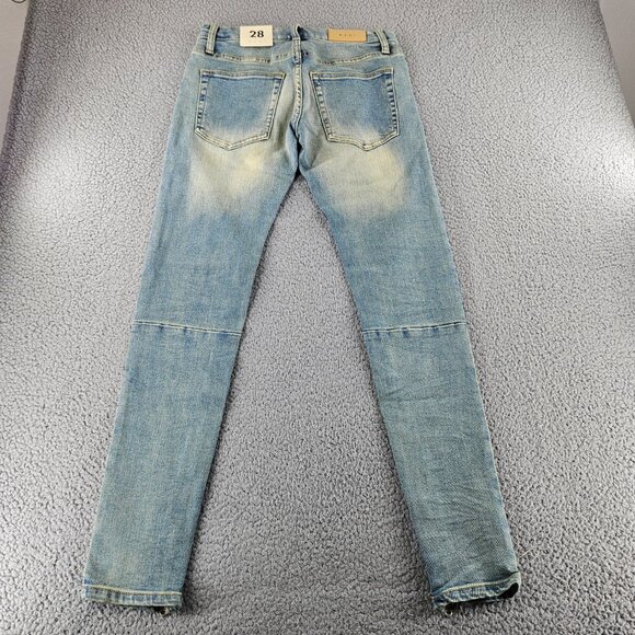 mnml M5 Stretch Denim Jeans Mens 28 Blue Tapered Ankle Zips Button Fly - Picture 14 of 16